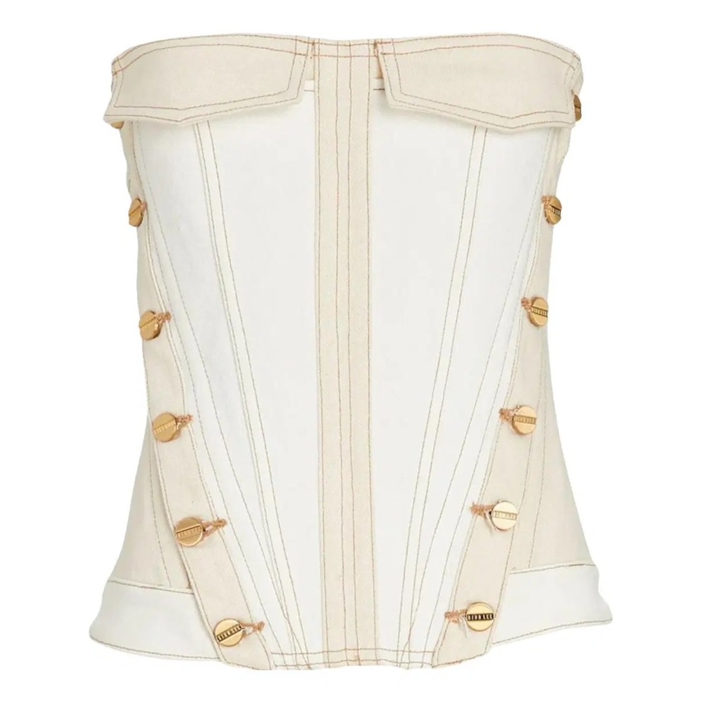 Dion Lee White and Tan Denim Corset with Gold Buttons